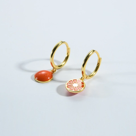 925 Sterling Zilveren Hoop Oorbellen 18K Verguld Emaille Oranje Hart Vis Hanger Mode Sieraden Voor Dames