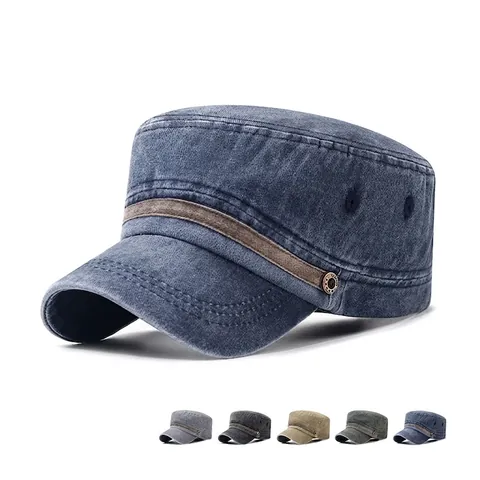 Berretto Cadet In Cotone Lavato Vintage Cappello Militare Piatto Regolabile Protezione Solare Traspirante Outdoor Uomo