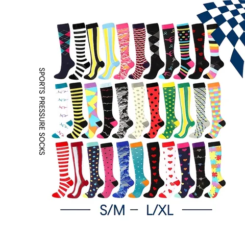 Chaussettes De Compression Nylon Élastique Hautes Respirant Pression Graduée Sport Course Récupération Motifs Coeur Pois Argyle Camo
