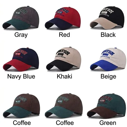 Cappello Da Baseball Ricamo Boston Cotone Twill Colore Contrasto Regolabile Outdoor Retro Cappello Sole