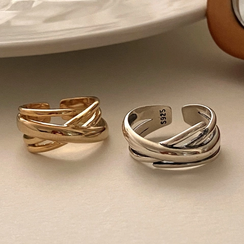 Vintage 925 Sterling Silber Mehrlagiger Verflochtener Ring Offen Verstellbar Geometrischer Modeschmuck Für Frauen