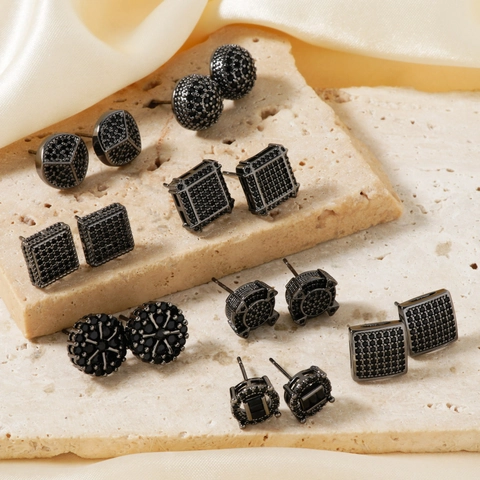 Orecchini A Lobo Geometrici In Zirconia Nera Con Perno In Rame Gioielli Di Moda Unisex Minimalisti Di Lusso