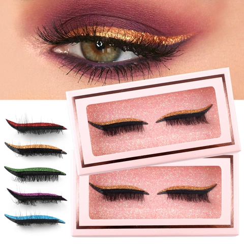 False Eyelashes With Glitter Eyeliner Stickers Colorful Self-Adhesive Reusable Thick Lashes For Party Cosplay Makeup