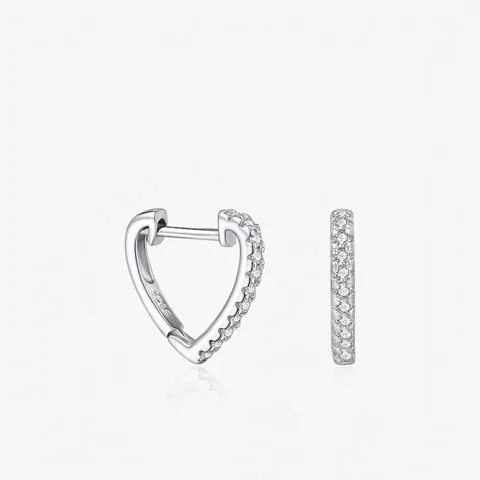 Heart Hoop Earrings With 925 Sterling Silver Earring Post And D Color VVS1 Moissanite Pavé Fine Jewelry