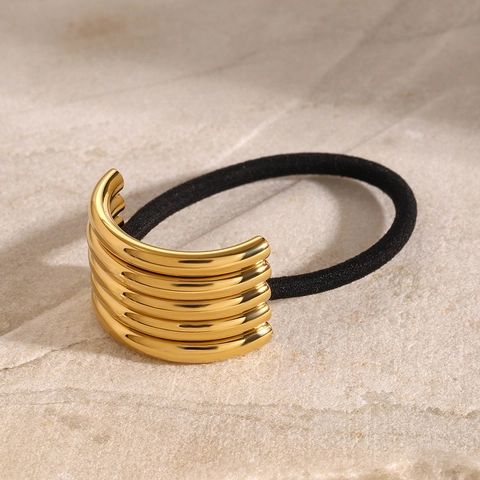 Élastique À Cheveux En Acier Inoxydable Boucle Métallique Géométrique Porte Queue De Cheval Haute Élasticité Accessoires Cheveux Femmes