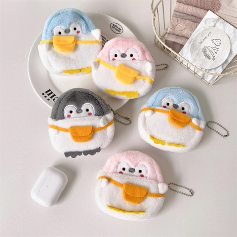 Cartoon Pinguin Plüsch Münzbörse Mini Kopfhörer Tasche Mit Kette Süße Tier Aufbewahrungstasche Für Kinder Mädchen