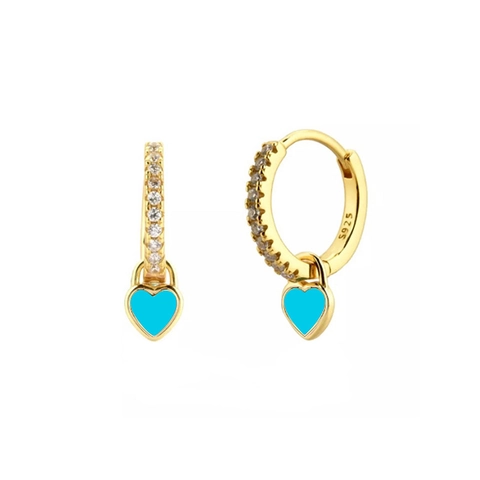 Heart Dangle Huggie Hoop Earrings Brass With Silver Earring Post AAA Zircon Colorful Enamel For Women Ins Style