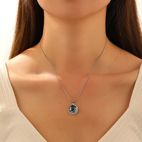 Collar Con Colgante De Estrella Luna Y Planeta Cadena De Acero Inoxidable Circón Cobre Elegante Joyería Para Mujer