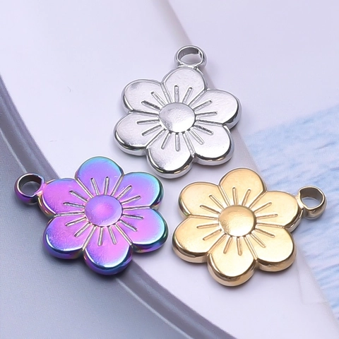 Flower Pendant Necklace Stainless Steel 18K Gold Plated Minimalist Niche Rainbow DIY Jewelry Accessories For Women