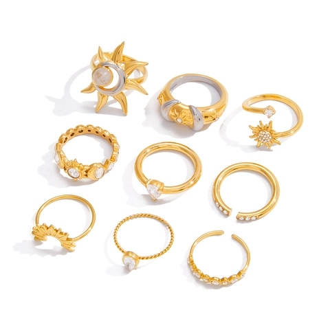 Edelstahl Zirkonia Ring Für Damen Gold Silber Himmlische Sonne Mond Stern Verstellbar Designer Stil Böhmisch Mode Schmuck