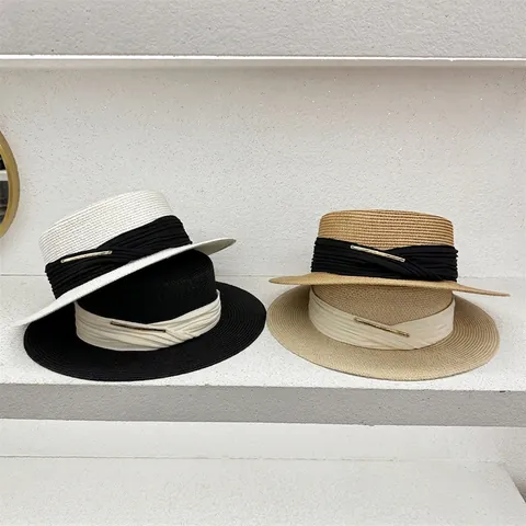 Sombrero Canotier De Paja Para Mujer Estilo Francés Ala Ancha Protección Solar Playa Verano Elegante Con Barra Metal