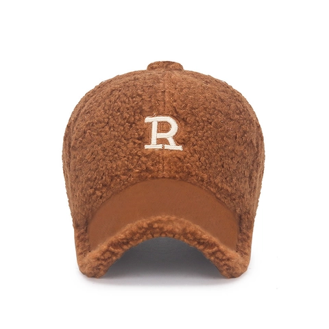 Casquette De Baseball En Polaire Teddy Femmes Hiver Chaud Broderie Lettre R Ajustable Chapeau En Polaire Sherpa Streetwear