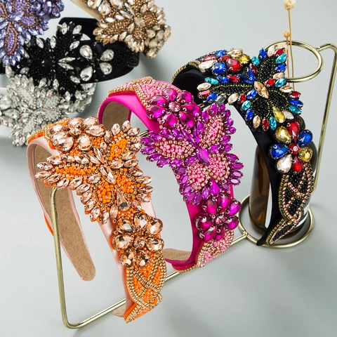 Baroque Crystal Butterfly Headband Rhinestone Padded Wide Hairband For Women Wedding Party Luxury Retro Hair Accessories