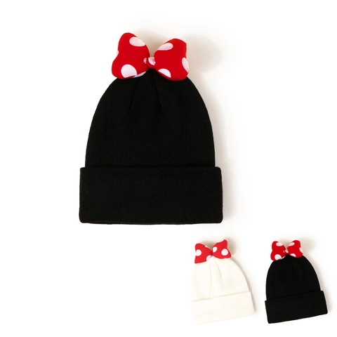 Cute Polka Dot Bow Knit Beanie Hat Acrylic Warm Winter Cold Weather Outdoor Headwear For Kids Girls Women