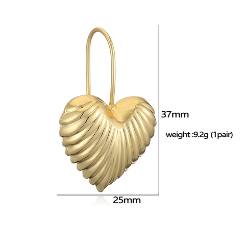 Orecchini Pendenti a Cuore a Costine 3D Vintage per Donna Placcati in Oro Rame Texture Gioielli di Moda Individuali