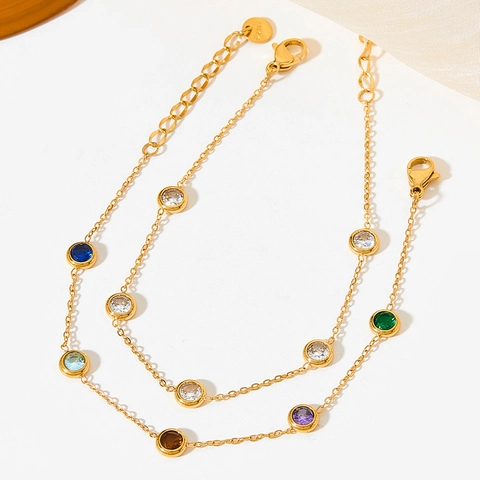 Bracciale In Acciaio Inossidabile Con Zirconia Rotonda Incastonata Gioielli Minimalisti A Catena Regolabile Per Donne