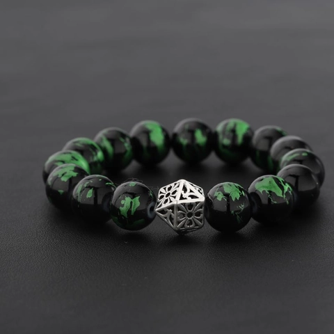 Handgefertigtes Retro Türkis Perlenarmband Herren Damen Legierung Hohlperle Seraphinit Muster Vintage Modeschmuck Geschenk
