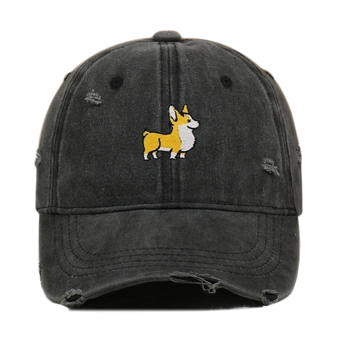 Berretto da Baseball in Cotone Lavato Vintage Effetto Consumato Ricamo Cane Corgi Cappellino Trucker Parasole per Donna Uomo Casual Esterno