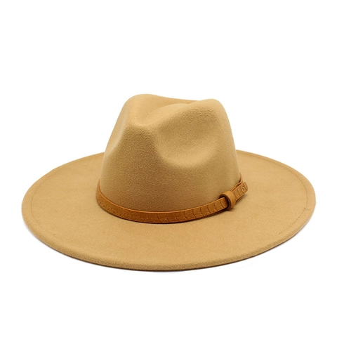 Vintage Wide Brim Fedora Hat Wool Felt Heart Top Flat Brim With Crocodile Pattern Leather Band Metal Buckle For Men Women