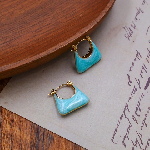 Handbag Shaped Alloy Earrings Oil Drip Marble Texture Geometric Gold Hoop Earrings Sweet Personality Ear Jewelry For Women