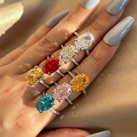 Anello in Argento Sterling S925 Zirconia Ovale per Donna Lusso Taglio Ghiaccio Geometrico Strass Anello Moda Gioielli Regalo