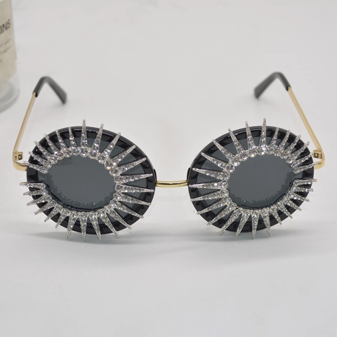 Occhiali Da Sole Tondi Da Donna Con Montatura In Metallo E Strass Scintillanti Moda Retro Protezione UV