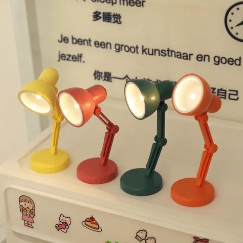 Mini LED Desk Lamp Folding Portable Plastic Magnetic Base Adjustable Eye Protection Warm Night Light For Reading Desktop Decor