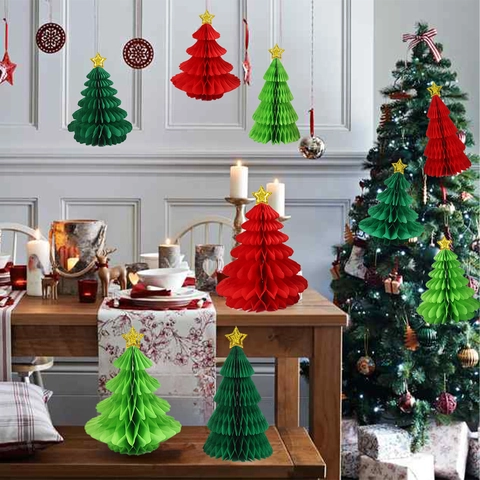 Decorazione Per Albero Di Natale In Carta A Nido D Ape 3D Pieghevole Centrotavola Con Stella Dorata Festa