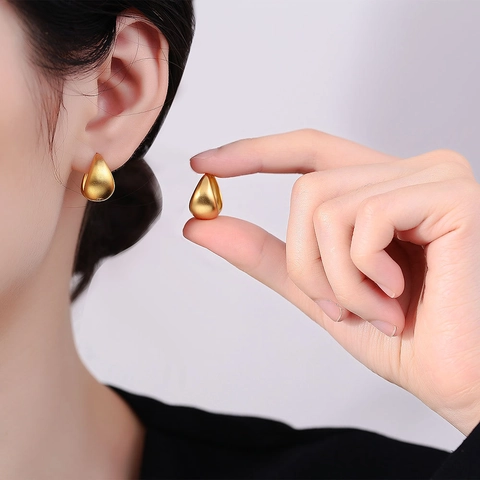 Pendientes de Aro de Cobre Retro Francés Gota de Agua Mate Pulido Chapado en Oro Plata Joyas de Moda para Mujer