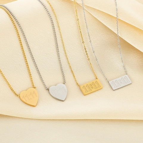 Angel Nummer 11:11 Anhänger Halskette Edelstahl Minimalistisch Herz Rechteck Mode Schmuck Für Damen Herren