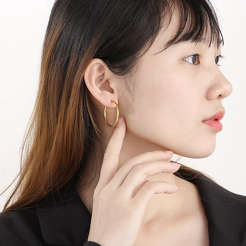 Stainless Steel Hoop Earrings Round Geometric High Polished Minimalist Fashion Jewelry For Women Men Daily Wear
