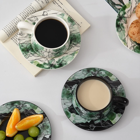 Tazza Da Caffè E Piattino In Ceramica Motivo Floreale Porcellana Sotto Vetrina Tè Pomeridiano Con Confezione Regalo