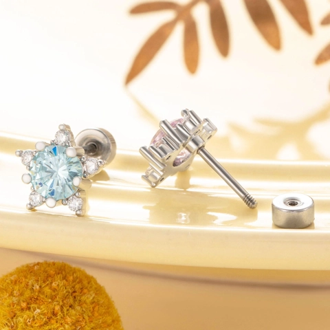 Star Zircon Ear Cartilage Stud Earrings Titanium Steel And Copper Screw Back Helix Piercing Sweet Jewelry For Women