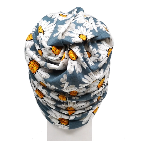 Bonnet Slouchy Imprimé Marguerite Motif Floral Léger Respirant Polyester Turban Crâne Casquette Pour Hommes Femmes Tendance Mode Couvre-Chef Mince