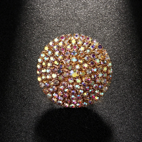 Luxury Round Geometric Rhinestone Ring For Women Large Pave Crystal Statement Ring Fashion Electroplated Jewelry Silver Gold Finger Ring