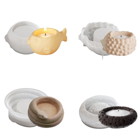 Silikonformen Tierfiguren Goldfisch Igel Schlange Muster Für DIY Aromatherapie Kerzenbecher Gips Aufbewahrung Handwerk
