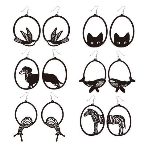 Pendientes De Acrílico Silueta De Animal Únicos Negro Gato Perro Cebra Ballena Caracol Joyas Irregulares Para Mujeres