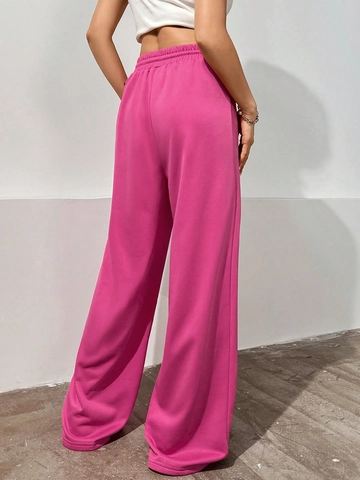 Pantalones De Chándal De Pierna Ancha De Cintura Alta Para Mujer Poliéster Algodón Cordón Elástico Recto Casual Con Bolsillos