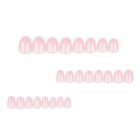 French Tip Press On Nails Short Round Nude Pink Glossy Full Cover Artificial False Nail Tips Elegant Manicure