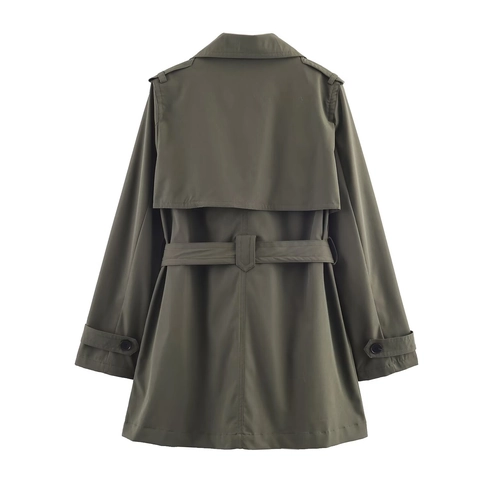 Women Trench Coat Windproof Hydrophobic Double Breasted Belted Casual Commuter Fashion Army Green Outerwear