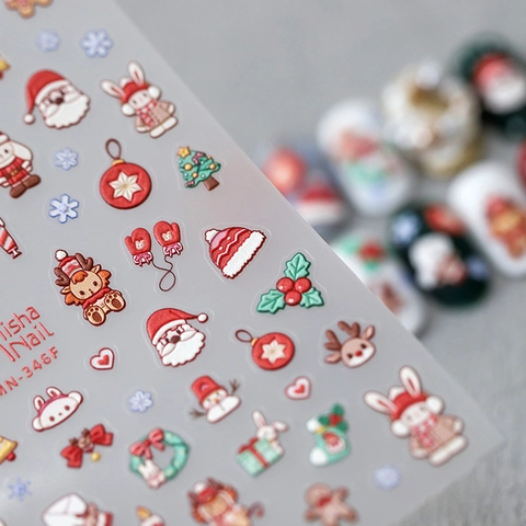 Autocollants À Ongles En Relief 3D De Noël Dessin Animé Père Noël Renne Décalcomanies De Manucure Auto-Adhésives Hiver