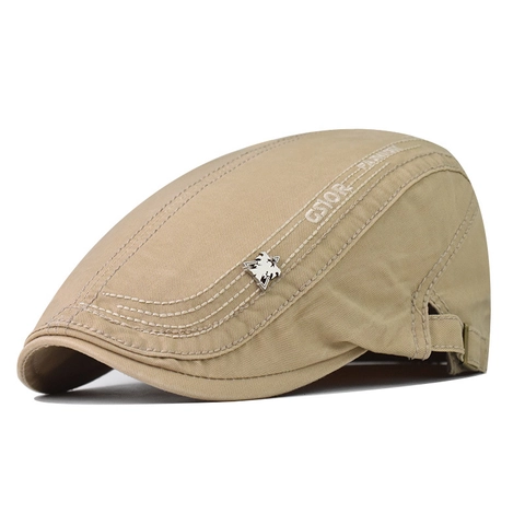 Gorra Plana Retro De Algodón Para Hombre Mujer Ajustable Boina Estilo Británico Informal Color Sólido Insignia Metálica