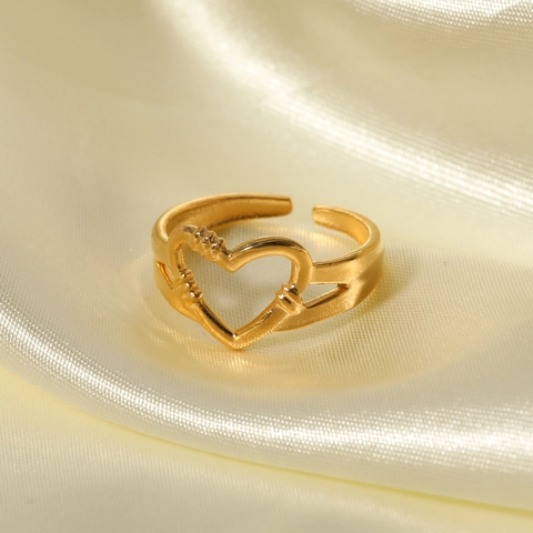 Hollow Heart Open Ring Stainless Steel 18K Gold Plated Adjustable Minimalist INS Style Fashion Jewelry For Women