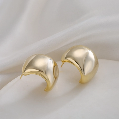 Pendientes De Aro Gruesos Geométricos Cobre Chapado En Oro De 14K Con Poste De Plata De Ley 925 Joyería Lisa Vintage