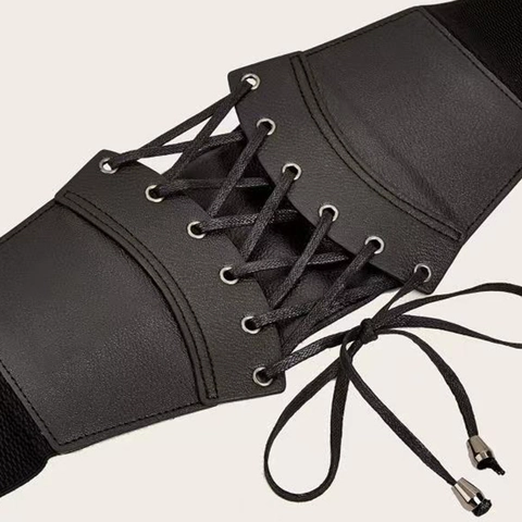 Cinturón De Corsé Ancho Para Mujer Cuero PU Elástico Cintura Cincher Cordones Retro Moda Accesorios Para Vestido