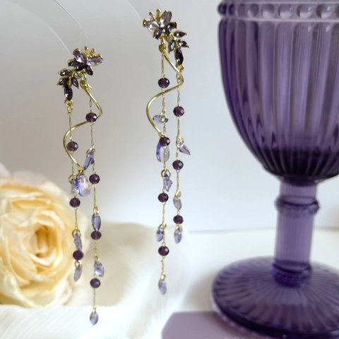 Paarse Vlinder Wisteria Bloem Lange Kwast Oorbellen Met Zilveren Oorsteker Kunstmatig Kristal Fee Sieraden Voor Vrouwen