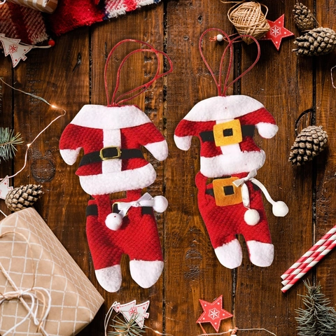 Christmas Santa Claus Costume Silverware Cutlery Holder Red White Polyester Mini Clothes For Party Dining Table Decoration