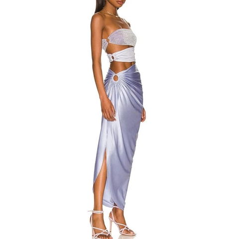 Women Monokini And Wrap Skirt Glitter Fabric Cut Out Metallic Beachwear Summer Vacation Luxury