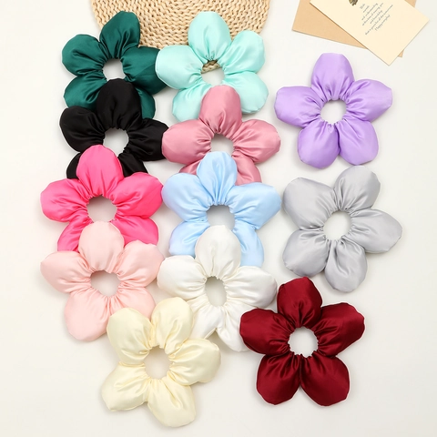 Elegant Large Flower Hair Scrunchie Satin Fabric 3D Floral Elastic Hair Tie Ponytail Holder Sweet Hair Accessory For Women