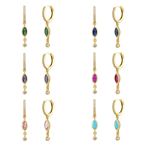 Luxurious S925 Sterling Silver Earring Post Copper Marquise Zirconia Drop Earrings Elegant Geometric Hoop Earrings For Women
